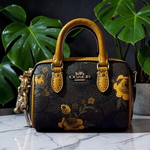 Coach Mini Rowan Bag Charm in Signature Canvas with Floral Print, NWT